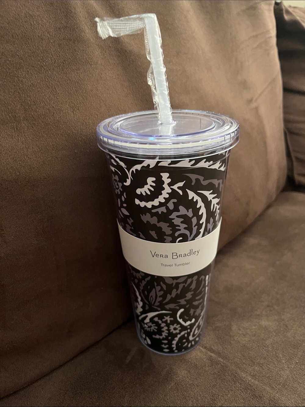 Vera Bradley Black & White Paisley Travel Tumbler with Straw